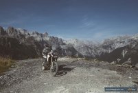 BMW F800GS surrounded by mountain peaks
